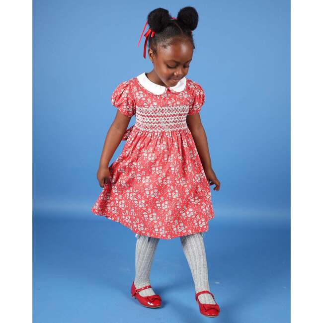 Cecily Hand-Smocked Dress, Red & White - Dresses - 2