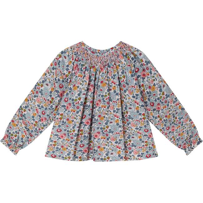 Rhea Floral Print Hand-Smocked Long Sleeve Blouse, Blue