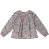 Rhea Floral Print Hand-Smocked Long Sleeve Blouse, Blue - Blouses - 1 - thumbnail