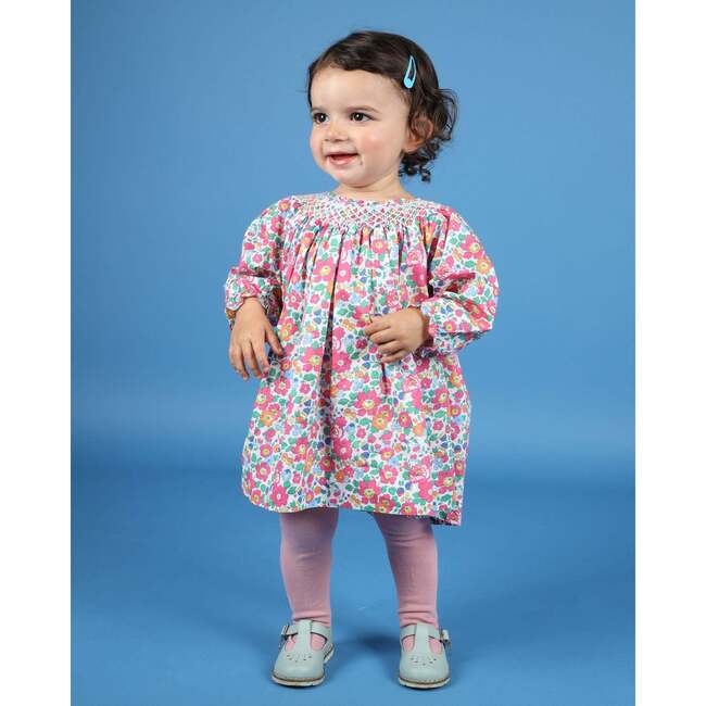 Baby Mara Floral Print Hand-Smocked Dress, White & Pink - Dresses - 2