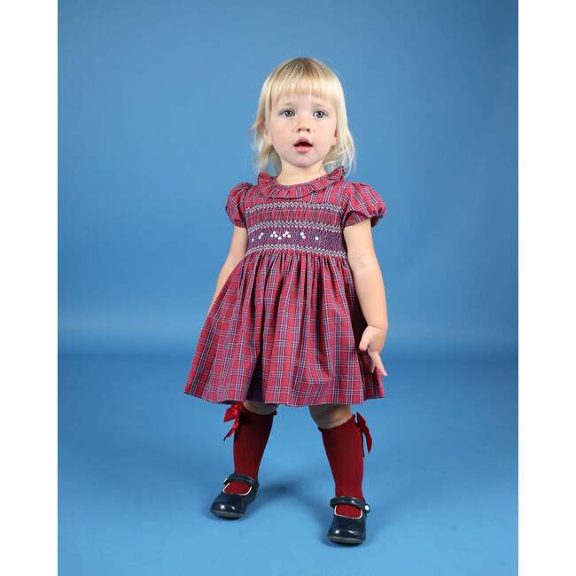 Baby Yule Frill Collar Hand-Smocked Dress, Red - Dresses - 2