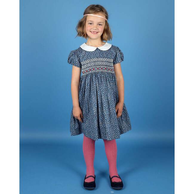 Sabine Floral Print Hand-Smocked Dress, Navy - Dresses - 2