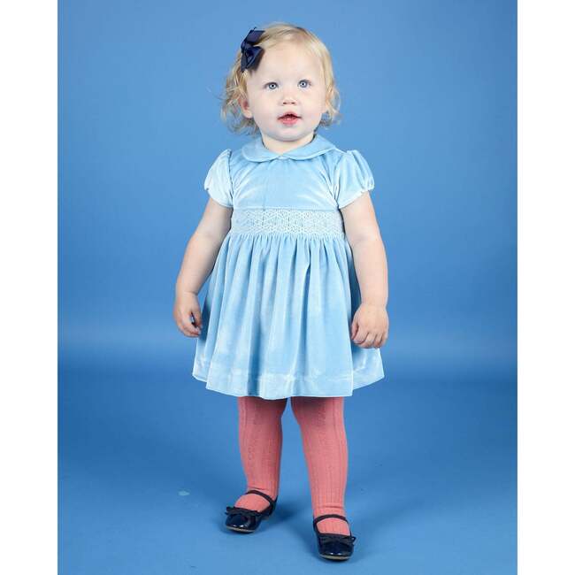 Baby Mina Velvet Hand-Smocked Party Dress, Pale Blue - Dresses - 2