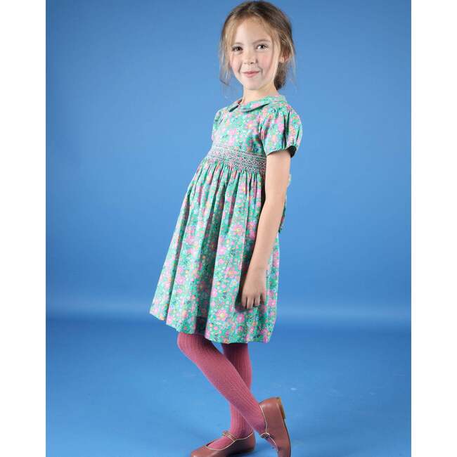 Peter Pan Collar Hand-Smocked Dress, Green - Dresses - 2