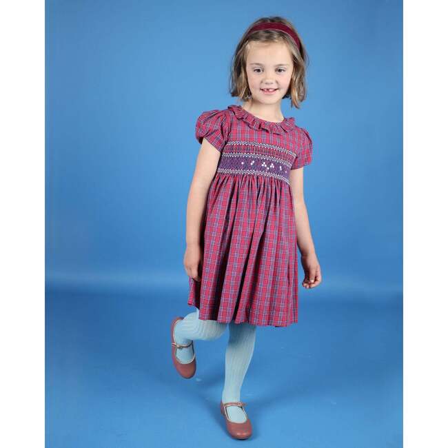 Neva Tartan Print Hand-Smocked Dress, Red - Dresses - 2