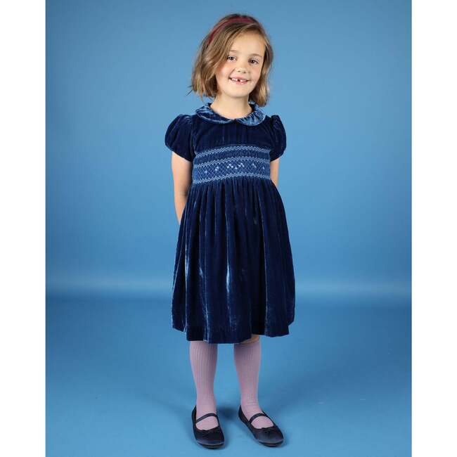 Pandora Velvet Hand-Smocked Party Dress, Blue - Dresses - 2