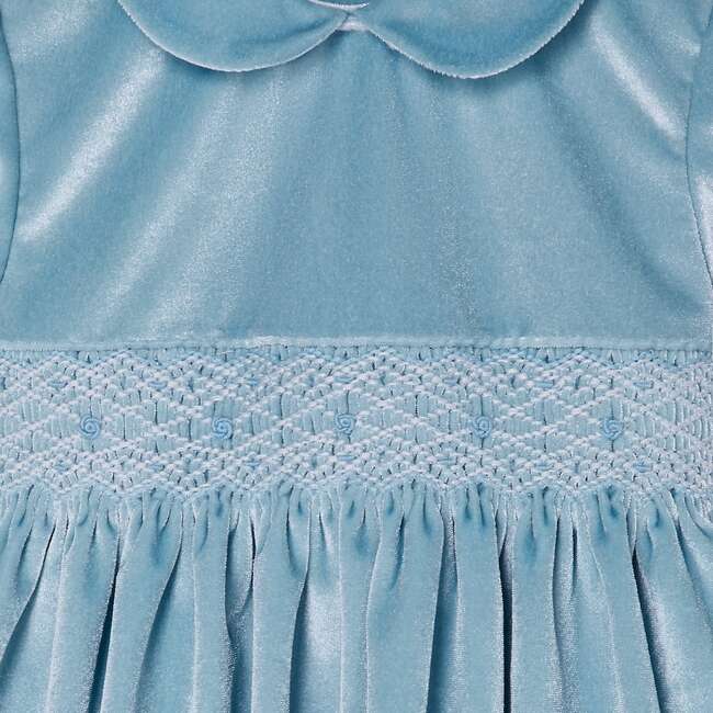 Baby Mina Velvet Hand-Smocked Party Dress, Pale Blue - Dresses - 3