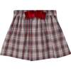 Myra Tartan Velvet Bow Skirt, Beige & Red - Skirts - 1 - thumbnail