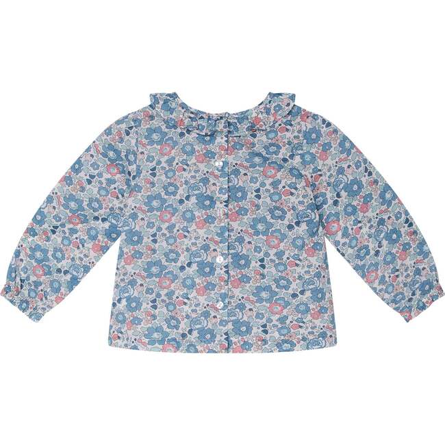 Baby Petal Floral Print Frill Long Sleeve Blouse, Blue - Blouses - 4