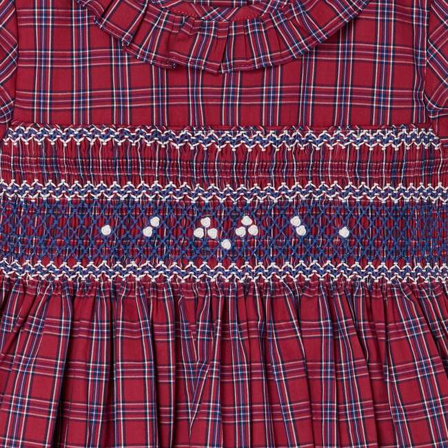 Neva Tartan Print Hand-Smocked Dress, Red - Dresses - 3