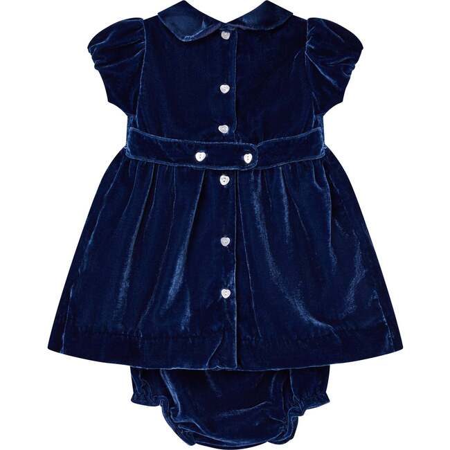 Baby Opal Velvet Hand-Smocked Party Dress, Blue - Dresses - 4