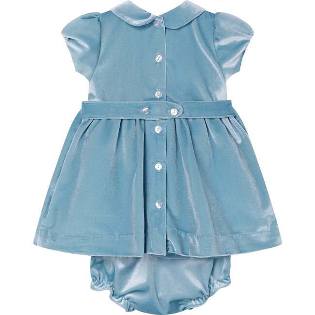 Baby Mina Velvet Hand-Smocked Party Dress, Pale Blue - Dresses - 4