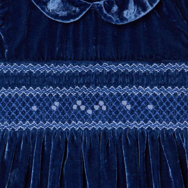 Pandora Velvet Hand-Smocked Party Dress, Blue - Dresses - 3