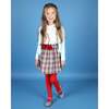 Myra Tartan Velvet Bow Skirt, Beige & Red - Skirts - 2