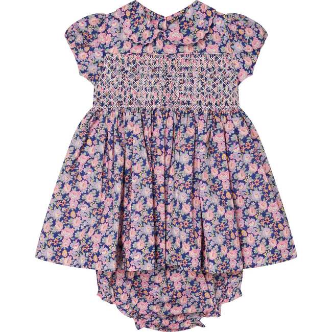 Baby Marin Floral Print Hand-Smocked Dress, Pink & Navy