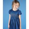 Sapphire Satin Hand-Smocked Party Dress, Blue - Dresses - 6