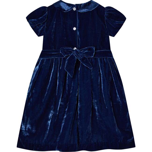 Pandora Velvet Hand-Smocked Party Dress, Blue - Dresses - 4