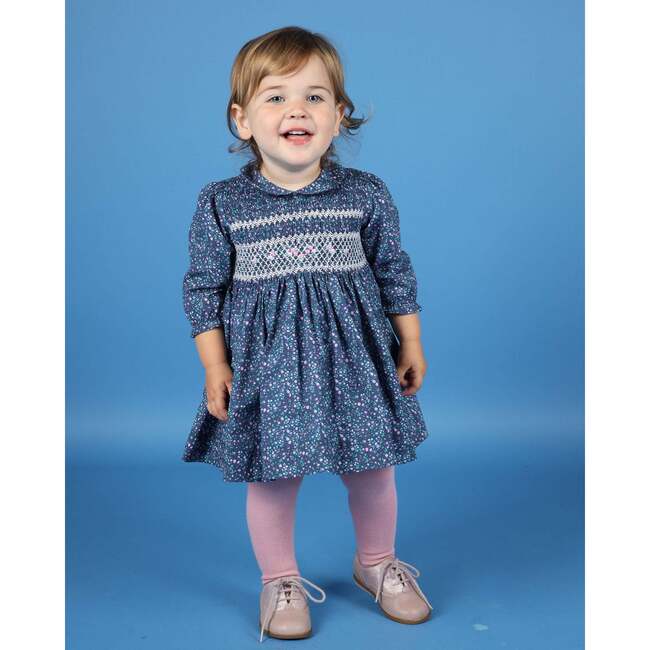 Baby Parisa Floral Print Hand-Smocked Dress, Navy - Dresses - 5