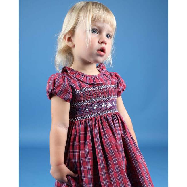 Baby Yule Frill Collar Hand-Smocked Dress, Red - Dresses - 5