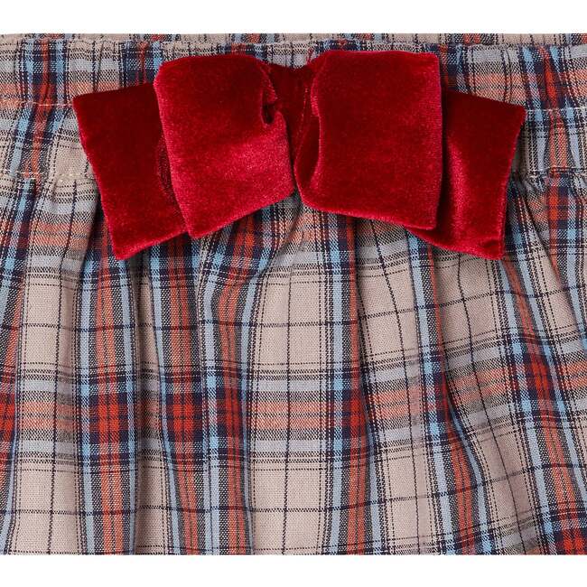 Myra Tartan Velvet Bow Skirt, Beige & Red - Skirts - 3