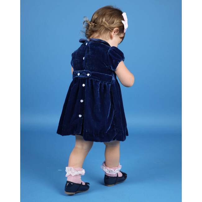 Baby Opal Velvet Hand-Smocked Party Dress, Blue - Dresses - 6