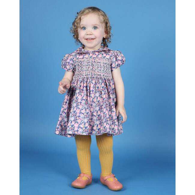 Baby Marin Floral Print Hand-Smocked Dress, Pink & Navy - Dresses - 2