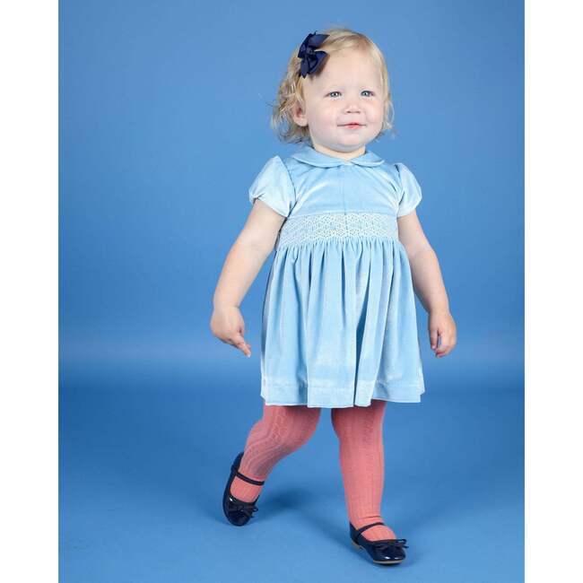 Baby Mina Velvet Hand-Smocked Party Dress, Pale Blue - Dresses - 5