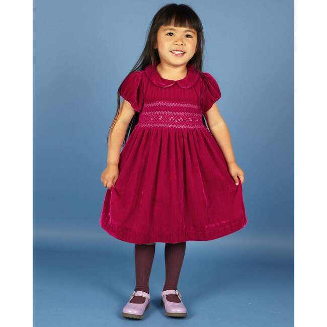 Bellatrix Velvet Hand-Smocked Party Dress, Pink - Dresses - 5