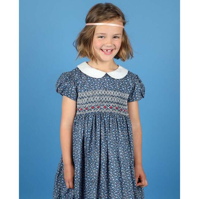 Sabine Floral Print Hand-Smocked Dress, Navy - Dresses - 5