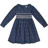 Heather Floral Print Hand-Smocked Dress, Navy - Dresses - 1 - thumbnail