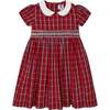 Hollis Tartan Petar Pan Collar Hand-Smocked Dress, Red - Dresses - 1 - thumbnail