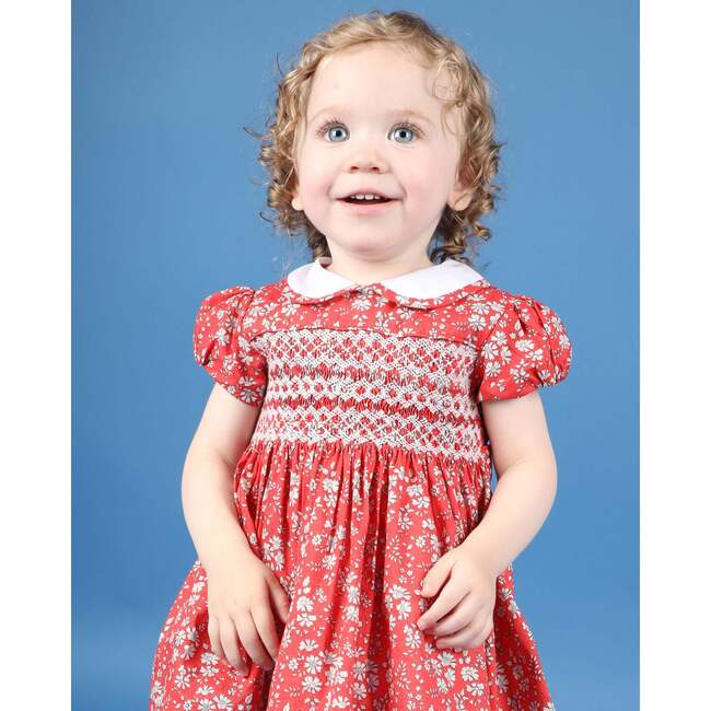 Baby Paloma Hand-Smocked Dress, Red & White - Dresses - 6