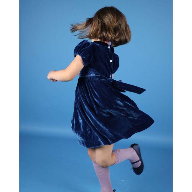 Pandora Velvet Hand-Smocked Party Dress, Blue - Dresses - 6