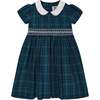 Ginny Tartan Peter Pan Collar Hand-Smocked Dress, Navy - Dresses - 1 - thumbnail