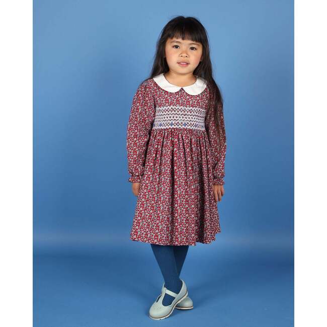 Ilana Long Sleeve Hand-Smocked Dress, Red - Dresses - 2