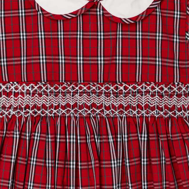 Hollis Tartan Petar Pan Collar Hand-Smocked Dress, Red - Dresses - 3