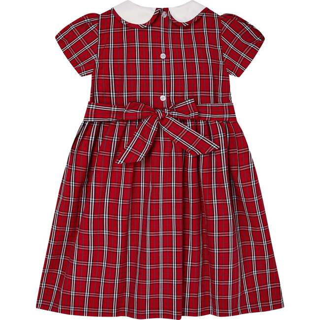 Hollis Tartan Petar Pan Collar Hand-Smocked Dress, Red - Dresses - 4