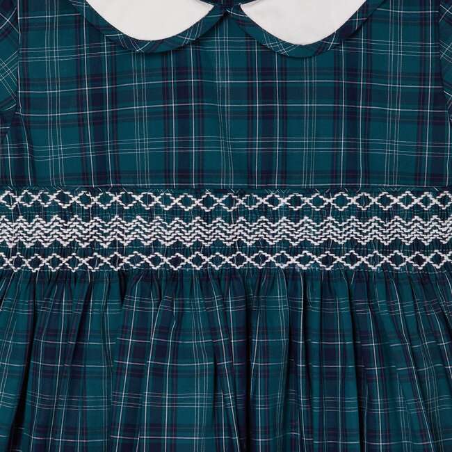 Ginny Tartan Peter Pan Collar Hand-Smocked Dress, Navy - Dresses - 3