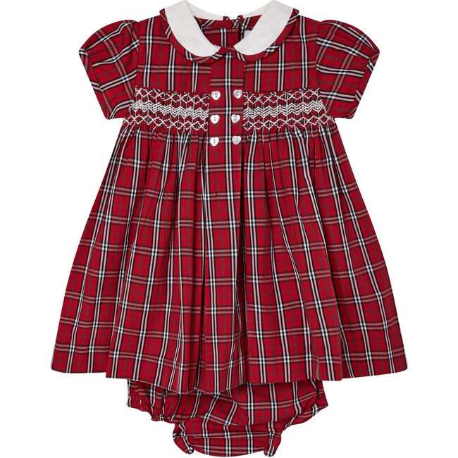 Baby Bronwyn Tartan Collar Hand-Smocked Dress, Red & White