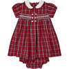 Baby Bronwyn Tartan Collar Hand-Smocked Dress, Red & White - Dresses - 1 - thumbnail