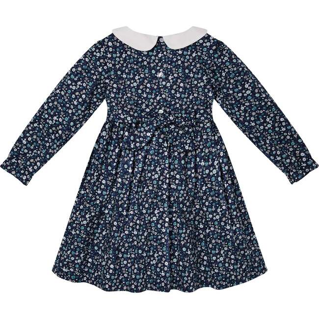 Fauna Floral Print Hand-Smocked Dress, Navy & White - Dresses - 4