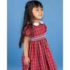 Hollis Tartan Petar Pan Collar Hand-Smocked Dress, Red - Dresses - 5