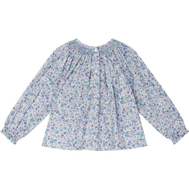 Baby Emma Floral Print Hand-Smocked Long Sleeve Blouse, White & Blue - Blouses - 3