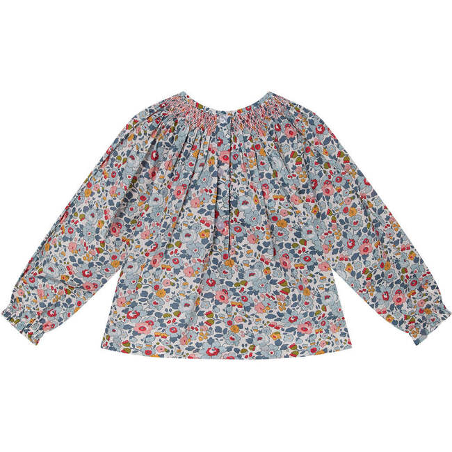 Baby Hera Floral Print Hand-Smocked Long Sleeve Blouse, Blue - Blouses - 3