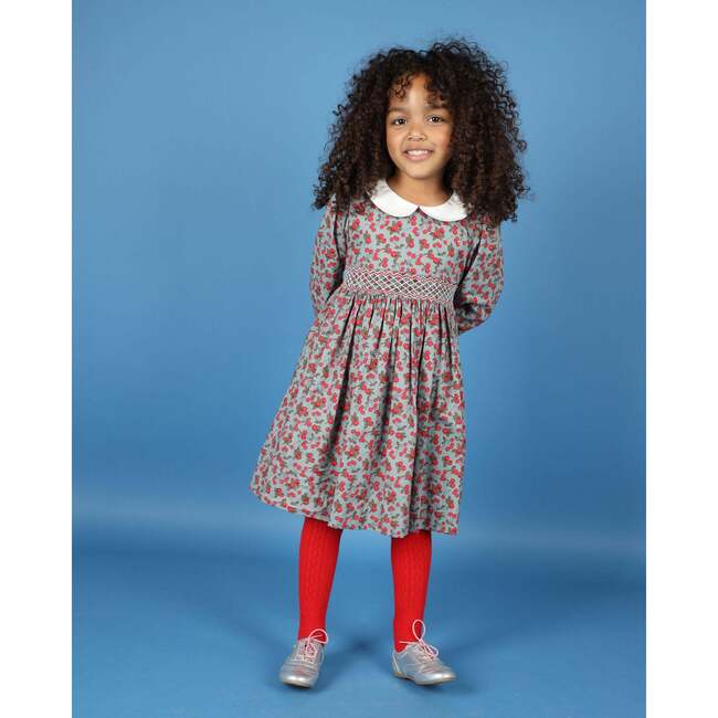 Davina Cherry Print Hand-Smocked Dress, Red & Gray - Dresses - 5