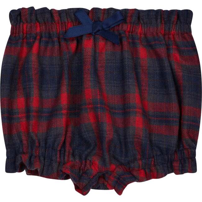 Baby Bora Tartan Elastic Waist Bow Shorts, Navy & Red