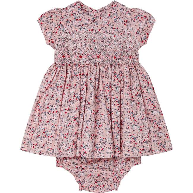 Baby Aurora Floral Print Hand-Smocked Dress, Pink