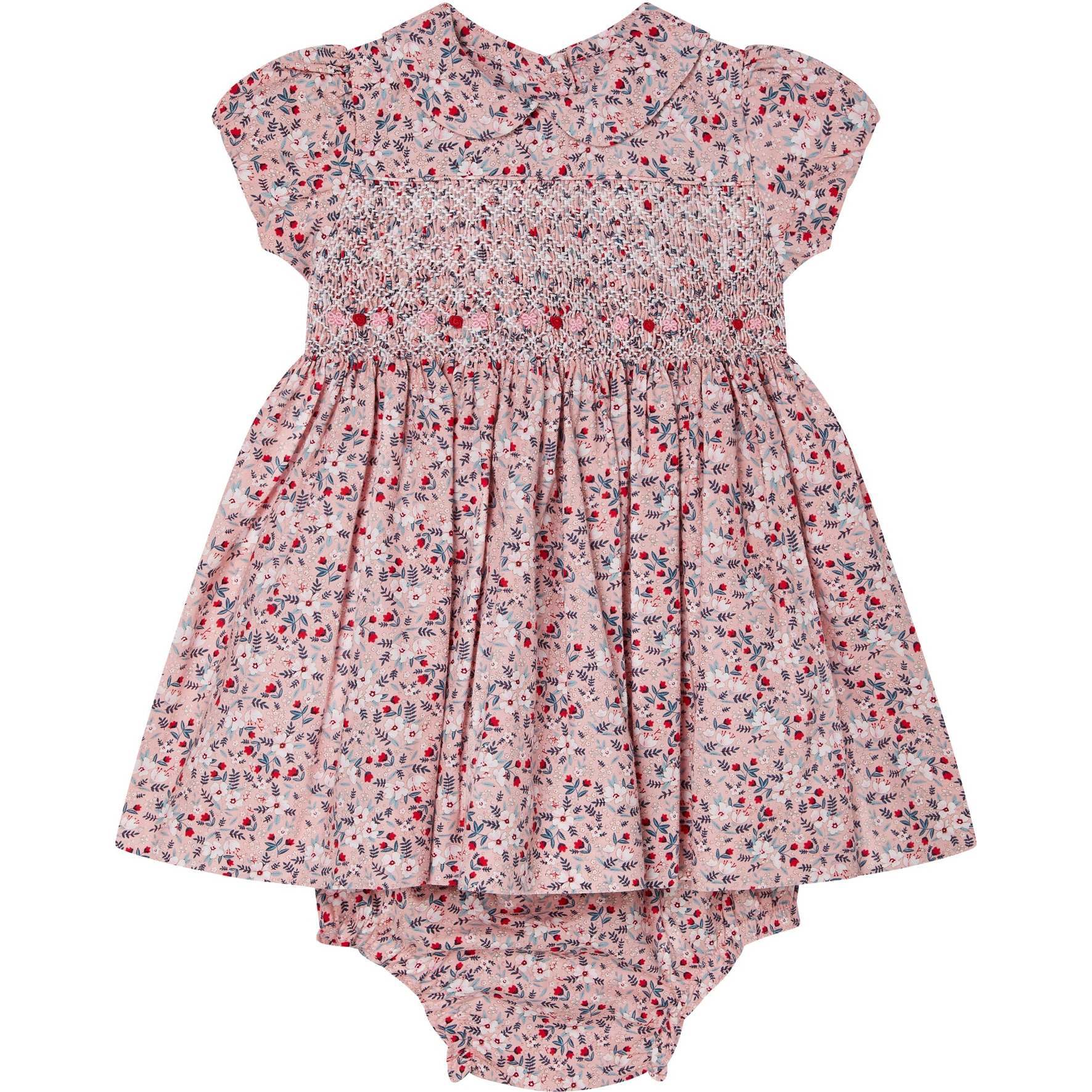 Baby Aurora Floral Print Hand-Smocked Dress, Pink - Dresses - 1