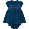 Baby Azura Satin Hand-Smocked Party Dress, Blue - Dresses - 1 - thumbnail