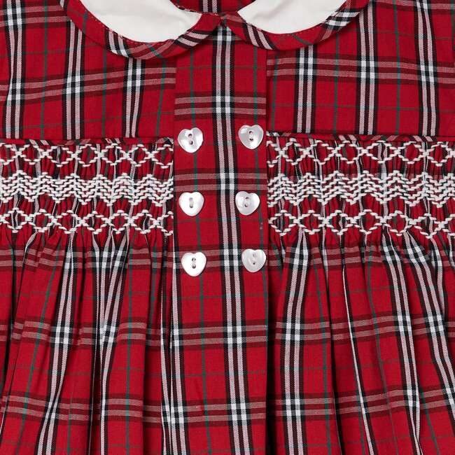 Baby Bronwyn Tartan Collar Hand-Smocked Dress, Red & White - Dresses - 3